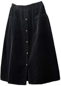 Minibee Women's Corduroy Midi Skirt with Front Split Buttons - Casual