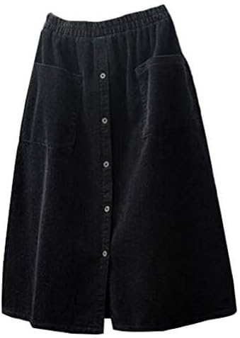 Minibee Women's Corduroy Midi Skirt with Front Split Design