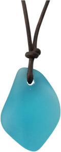 Handmade leather cord puff sea glass necklace - Minimalist unisex