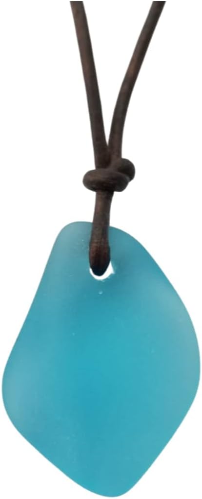 Handmade Leather Cord Puff Sea Glass Necklace for Unique Style