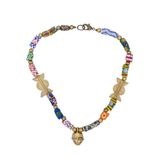 Men Krobo Glass Bead Necklace with Charm for Unisex Style