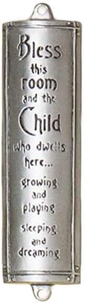 Bless This Room Child Room Blessing Pewter Mezuzah Cover - Handcrafted