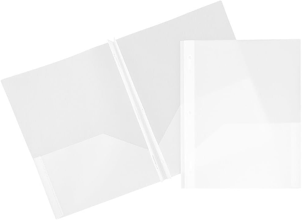 Durable Clear 2 Pocket POP Folders with Metal Prongs Fasteners