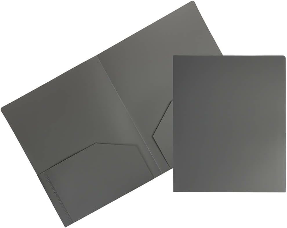 Heavy Duty Plastic 2 Pocket Extra Tough School Folders - Grey