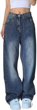 EMMIOL Vintage Denim Wide Leg Jeans for Women - Casual Baggy Fit