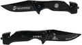 USMC Tactical Black Folding Knife 3.5 in Blade - Veteran Engraved