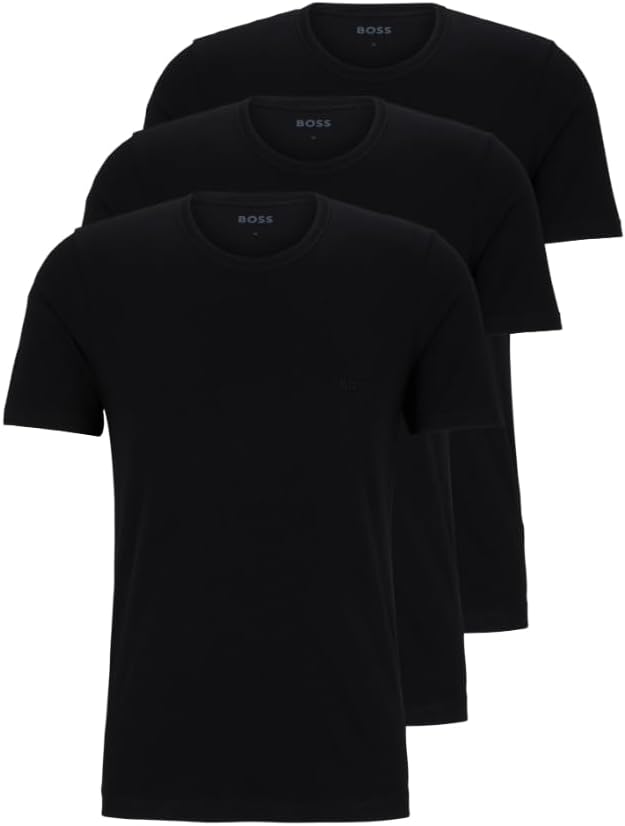 BOSS Men's Logo Embroidered Cotton Tee 3 Pack for Comfort