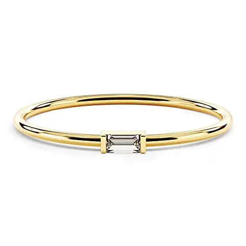 Eternate 14k Solid Gold Bezel Set Baguette Birthstone Ring for Women