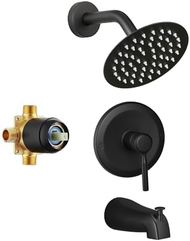 Tub Shower Faucet Set with 8-Inch Rain Shower Head in Matte Black