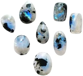 Natural Rainbow Moonstone and Black Tourmaline Cabochons Lot