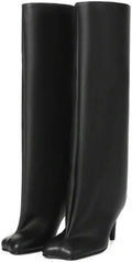Knee High Boots for Women Faux Suede Wide Calf Square Toe - Walkable