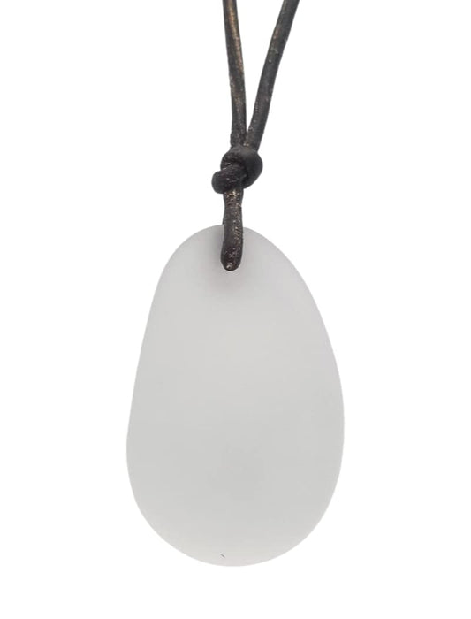 Yinahawaii Handmade Leather Cord Large Oval Sea Glass Necklace