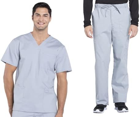 Cherokee Scrub Set for Men - 4 Pocket V-Neck Top & Cargo Pants
