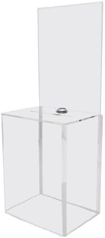 Clear Donation Box for Fundraising with Lock & Display Holder
