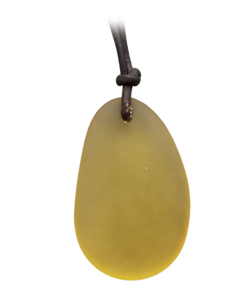 Yinahawaii Handmade Leather Cord Large Oval Sea Glass Necklace