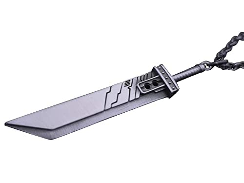 925 Sterling Silver Fantasy RPG Cloud Buster Sword Pendant Necklace