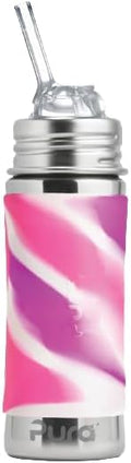 Pura Kiki 11oz Stainless Steel Straw Bottle New Pink Swirl - Plastic