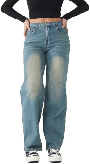 Straight Leg Jeans for Women - High Waisted Baggy Denim Pants