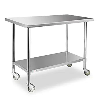 STABLEINK Stainless Steel Table with Caster Wheels for Kitchens