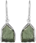 Certified Moldavite Rough 925 Solid Sterling Silver Earrings - Raw