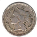 Civil War Era Nickel 1866 U.S. Three Cent Piece Coin - Collector