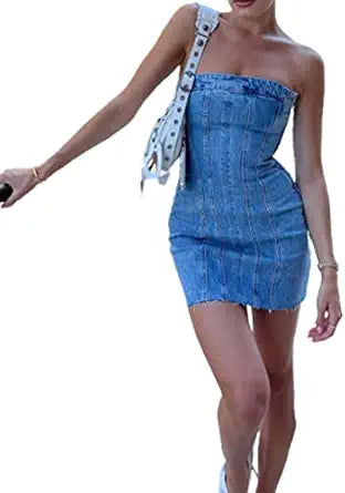 Y2k Mini Dress Denim Tube Dress for Women Trendy Club Wear