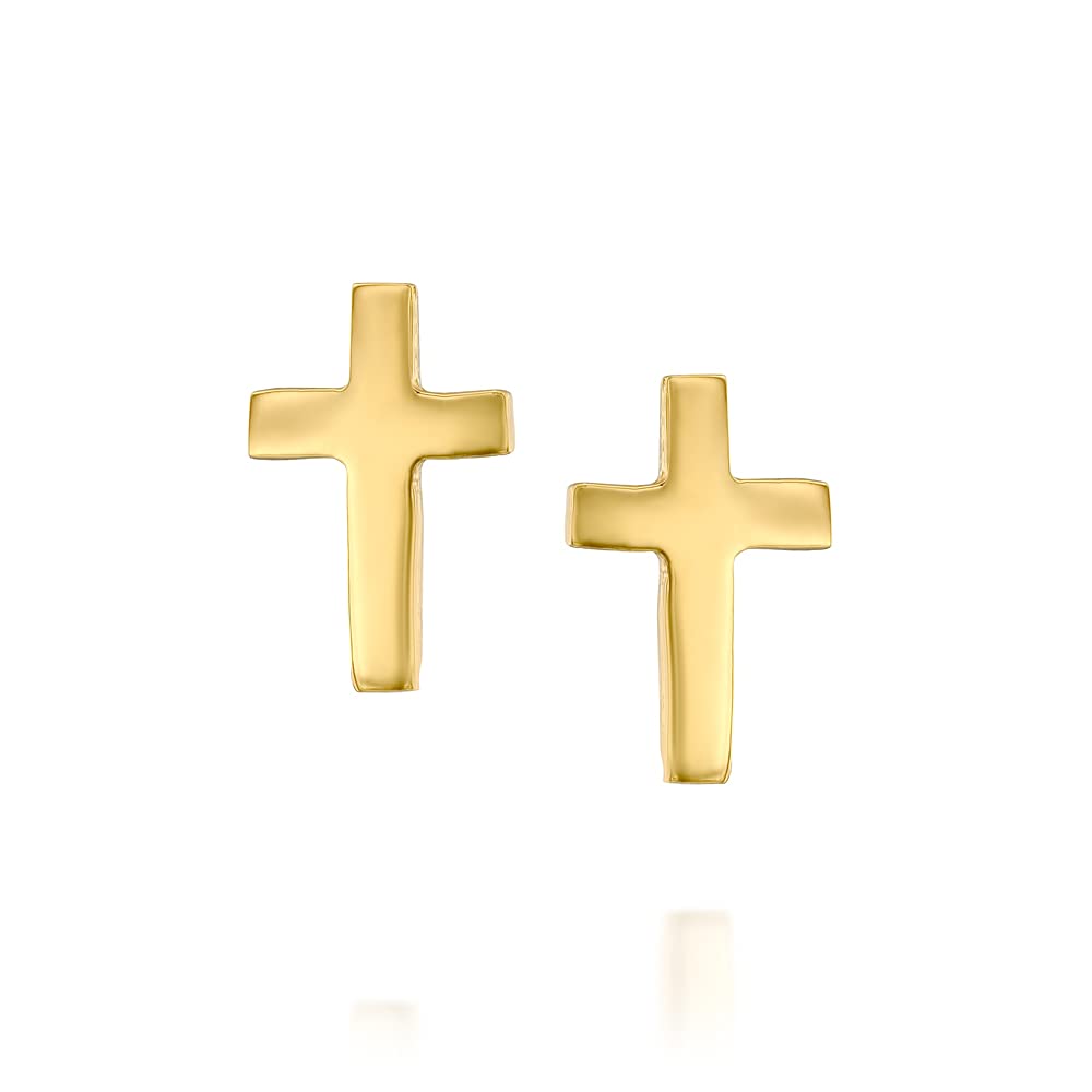 Gold Cross Stud Earrings - Handmade Christian Gift for Her