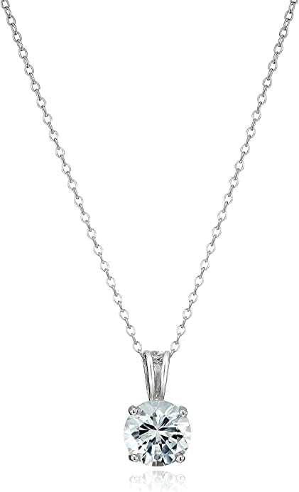 Sterling Silver Round Cut Birthstone Pendant Necklace 18in