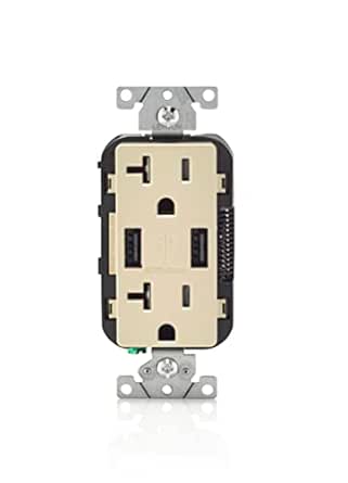 Leviton T5832-I USB In-Wall Charger with 20A Outlet for Devices