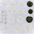 Exquisite Edible Rose & Leaf Sugar Flowers Tray White - Ready to Use