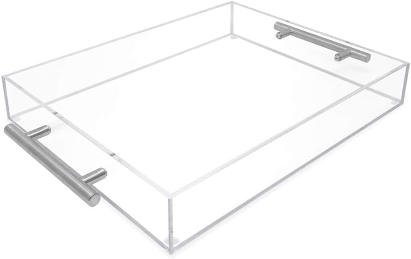 Clear Acrylic Serving Tray with Silver Handles for Versatile Use