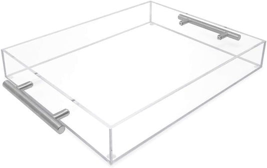 Clear Acrylic Serving Tray with Silver Handles for Versatile Use