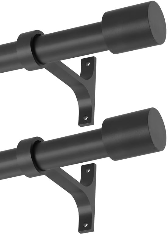 2 Pack Matte Black Curtain Rods for Window 36-72in Adjustable