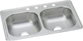 Elkay D23319 33in Drop In Double Basin Stainless Steel Sink