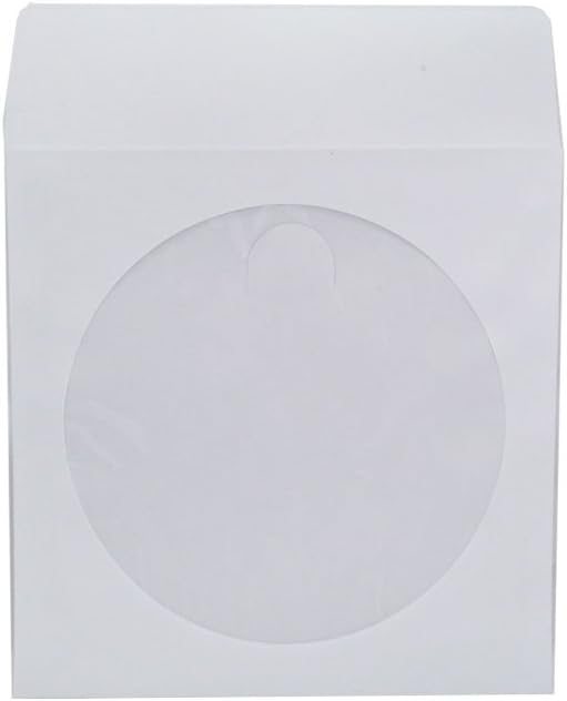 Maxtek 1,000 Pieces White Paper CD DVD Sleeves with Clear Window