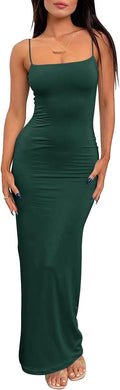 Womens Summer Casual Slip Dresses Spaghetti Strap Double Lined Maxi