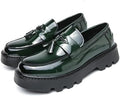 Men's Black Soft Patent Leather Platform Loafers - Tassel Heel