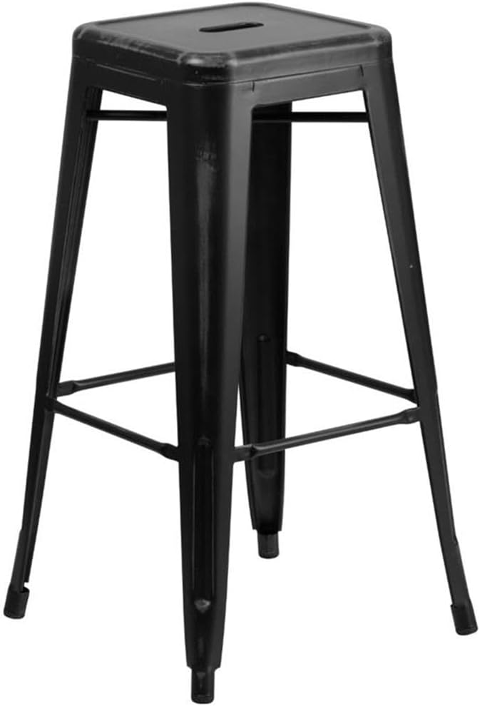 Kai Commercial Grade 30 High Backless Distressed Black Metal Stool