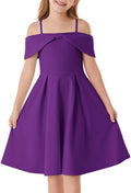 Girls Elegant Off Shoulder A-Line Dress for 6-14 Years - Comfortable