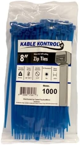 Kable Kontrol Blue Zip Ties 8 Inch for Indoor and Outdoor Use