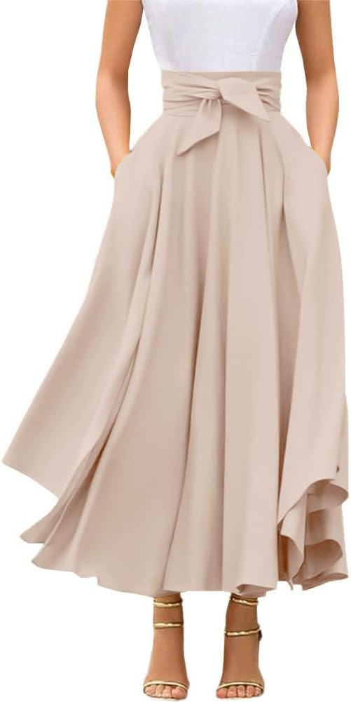 Chouyatou Women's Elegant High Waisted Maxi Skirt with Pockets