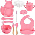 Silicone Baby Feeding Set 11Pc Squirrel Plate Bowl Bib Cup - Safe