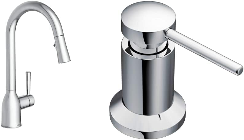 Moen Adler Chrome Kitchen Faucet with Soap Dispenser Bundle