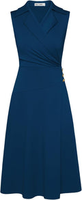 Notch Lapel Ruched Wrap V Neck Midi Dress - Sleek Workwear