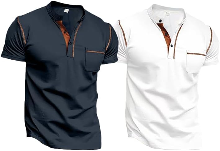 Men's Henley Shirt Short Sleeve Casual Top for Summer Wear