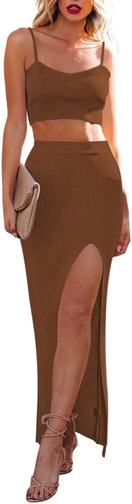 Cutiefox Women's Knit 2 Piece Dress Set with High Side Slit