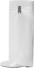 Wide-calf Fold Over Knee High Boot with Lock - Women's Wedge