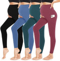 4 Pack Womens Maternity Leggings with Pockets for Comfort