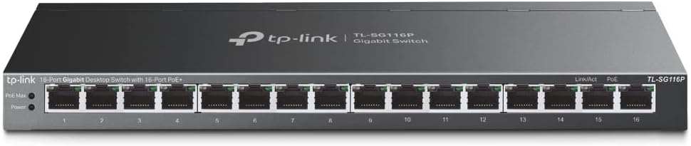TP-Link TL-SG116P 16 Port Gigabit PoE Switch for Efficient Networking