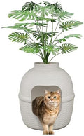 Hidden Litter Box with Faux Plant - Large Rattan Litter Box Enclosure